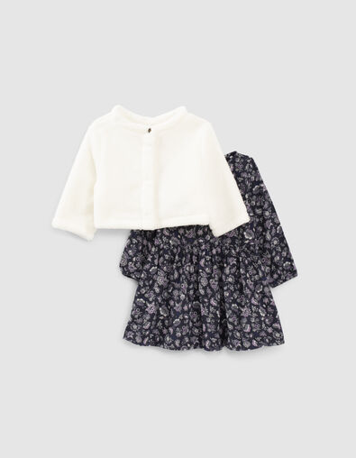 Baby girls’ navy 2-in-1 dress with plush cardigan - IKKS