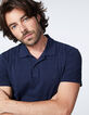 Men's navy polo shirt, textured stripes-4