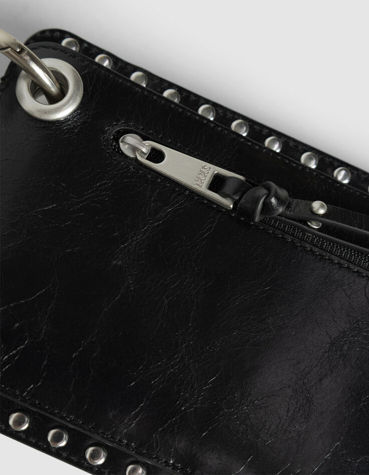Pochette téléphone 111 noire cuir clouté Femme-7