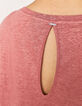 Damen-T-Shirt, Foil-Leinen, kurze Ärmel, hinten geschlitzt-4