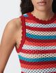 Top rouge tricot ajour&eacute; motif rayures Femme-4