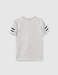 Boys’ grey organic T-shirt with skull, radio and trainers-3