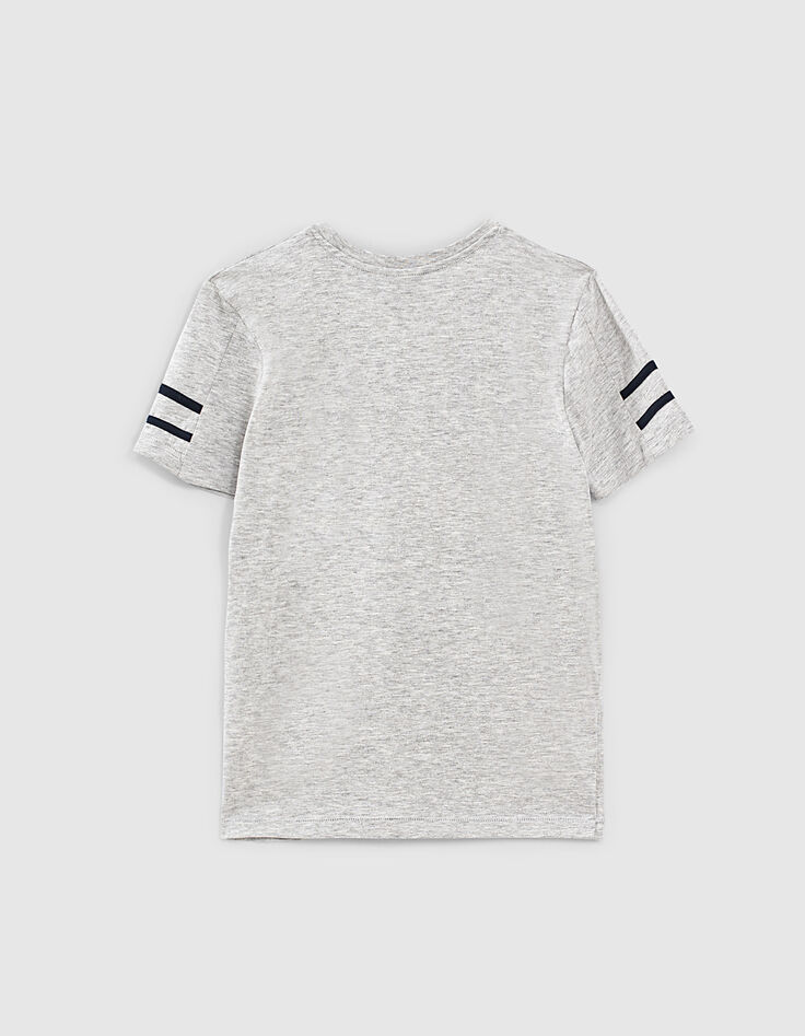 Boys’ grey organic T-shirt with skull, radio and trainers-3