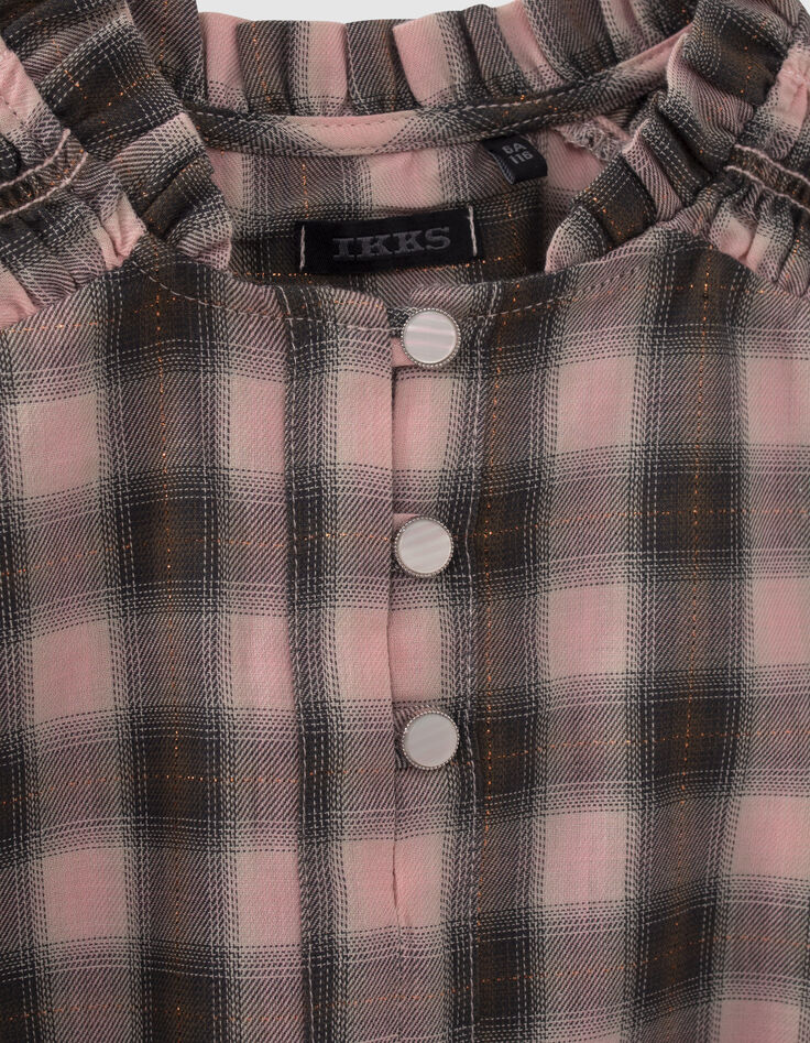 Girls’ pink and khaki check cropped blouse-4