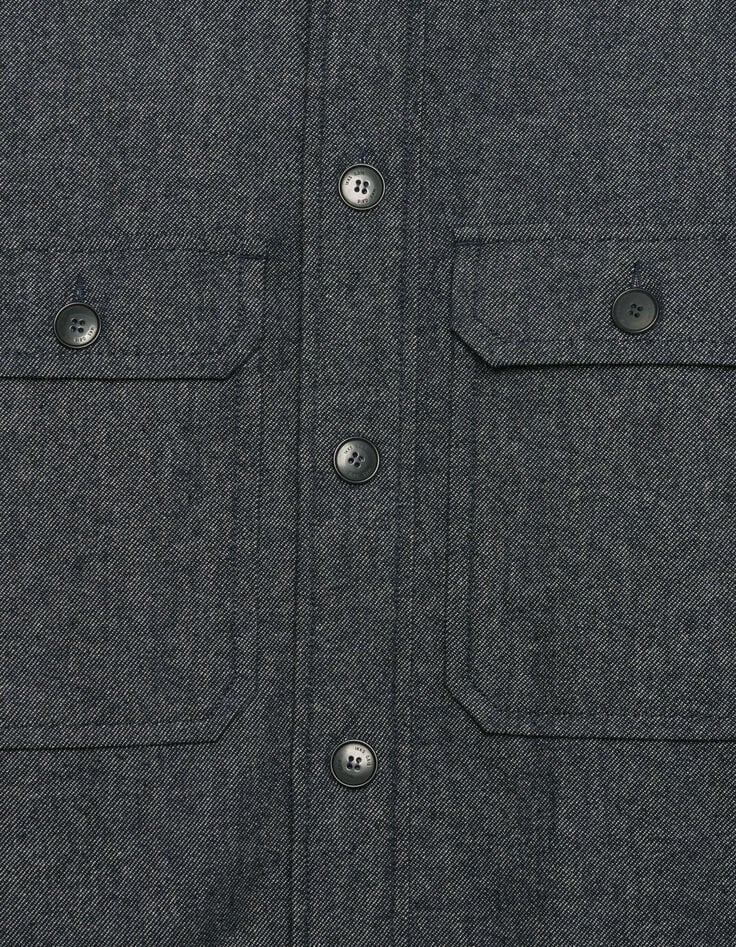 Marineblaues Regular-Herrenoberhemd Faux-Uni Stoff-6 Marineblaues Regular-Herrenoberhemd Faux-Uni Stoff-6