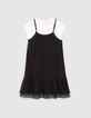 Schwarzes 2-in-1-M&auml;dchenkleid mit wei&szlig;em T-Shirt-2