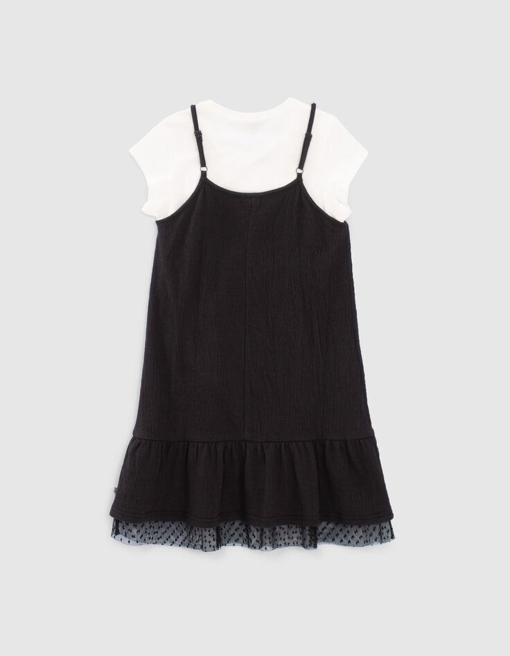 Schwarzes 2-in-1-M&auml;dchenkleid mit wei&szlig;em T-Shirt-2
