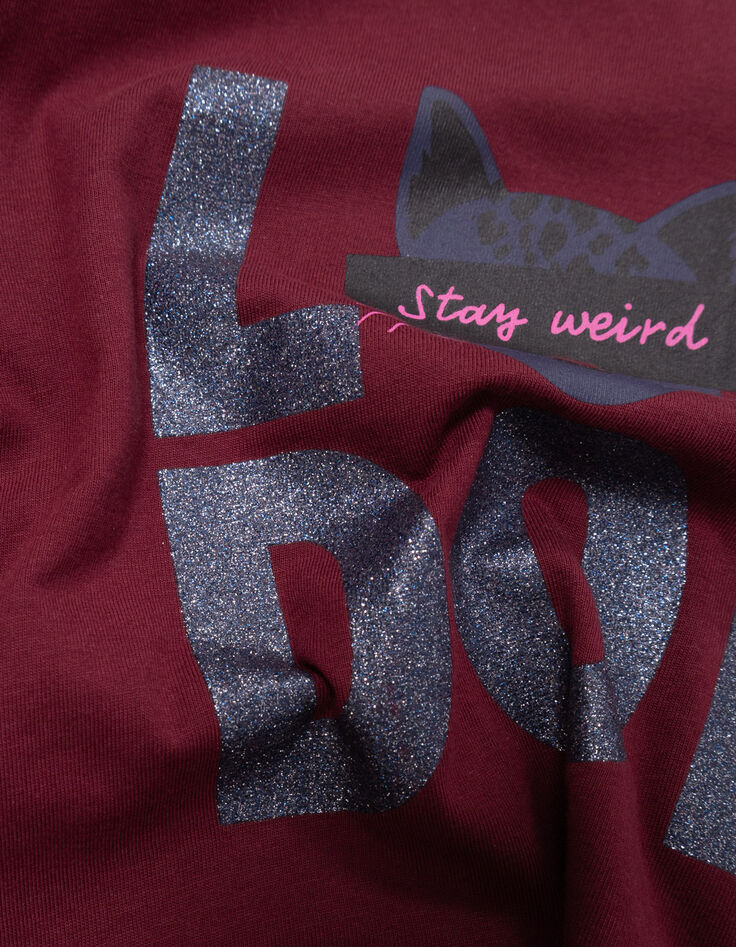 Bordeaux T-shirt biokatoen tekst en poes meisjes-9 Bordeaux T-shirt biokatoen tekst en poes meisjes-9