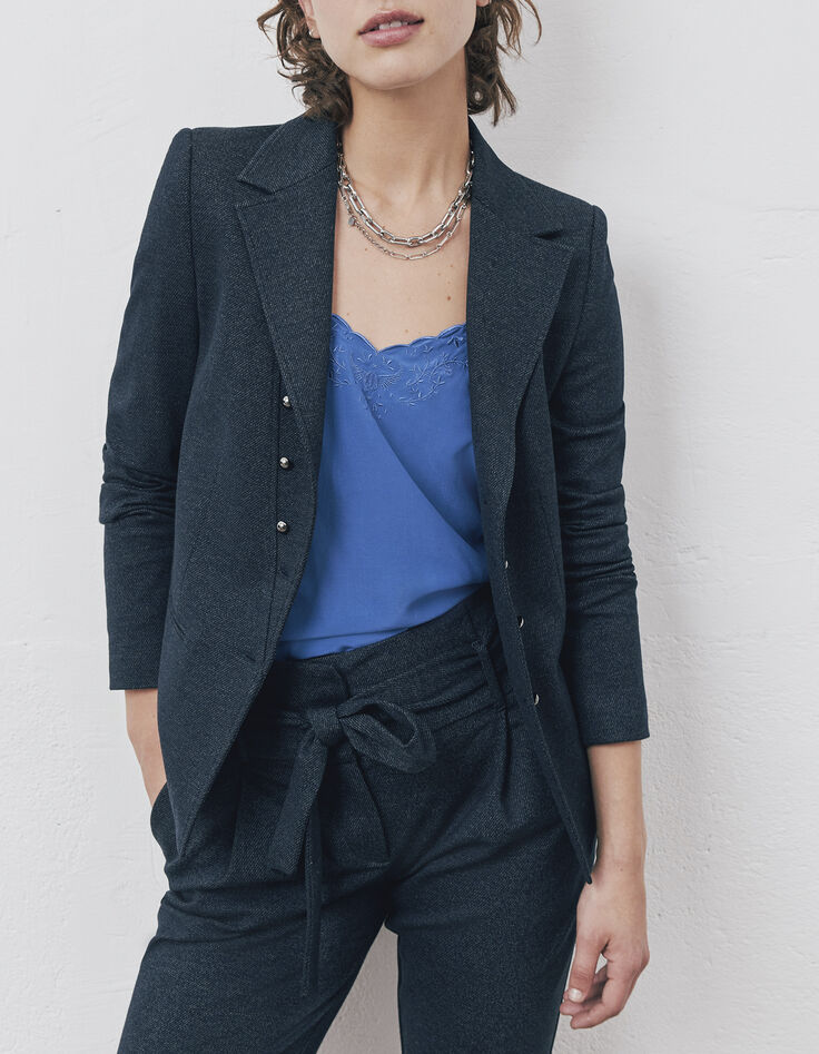 Marineblauer Damenblazer aus Milanostrick mit Kaviarfinish-1