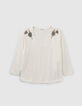 Women’s ecru cotton T-shirt, star-embroidered shoulders-1