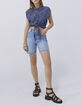 Top azul marino flores azules lazos delante mujer-1