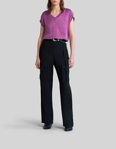 Top violine satiné détails clous aux épaules Femme - IKKS