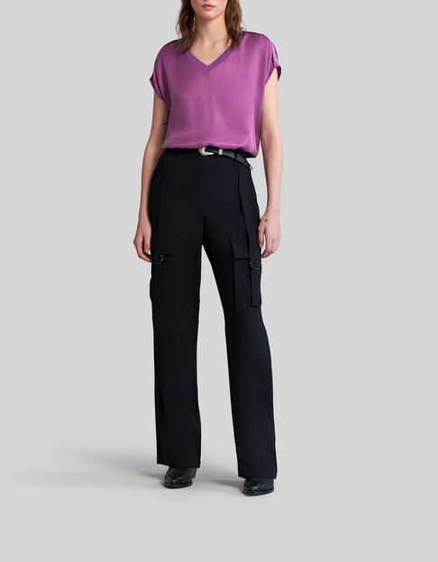 Top violine satiné détails clous aux épaules Femme - IKKS