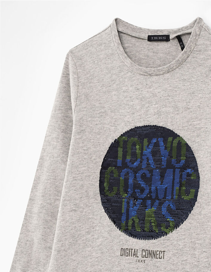Boys' grey marl reversible sequin circle T-shirt - IKKS