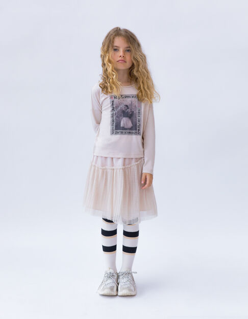 Short Denim Fille IKKS - Blanc Cassé Ajouré Fleuri, Taille Ajustable, Style Décontracté