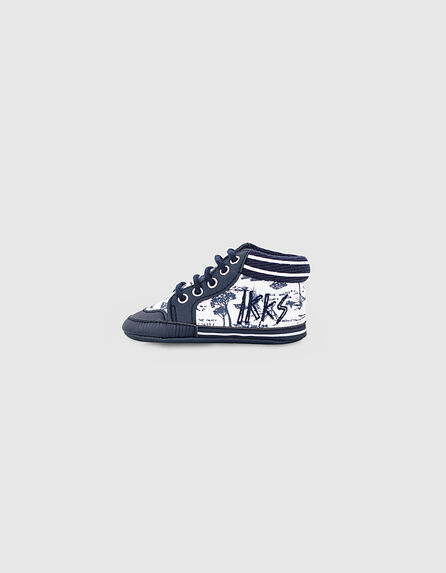 Baby boys’ navy French West Coast print trainers