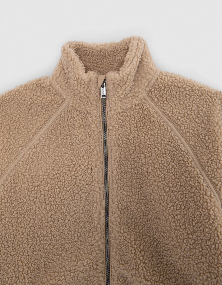 Cárdigan beige sherpa reciclado bolsillos cremallera niño-2 Cárdigan beige sherpa reciclado bolsillos cremallera niño-2