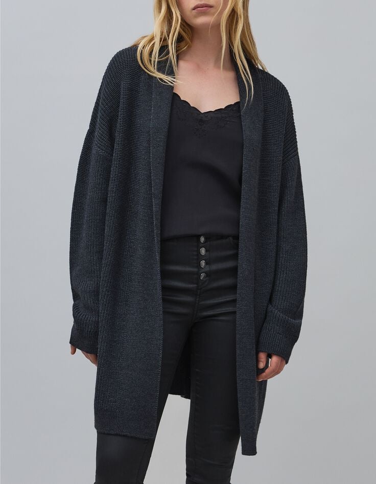 Intarsia gebreid antraciet vest voor dames-2 Intarsia gebreid antraciet vest voor dames-2