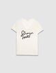 Tee-shirt manches courtes blanc message brodé Femme-5