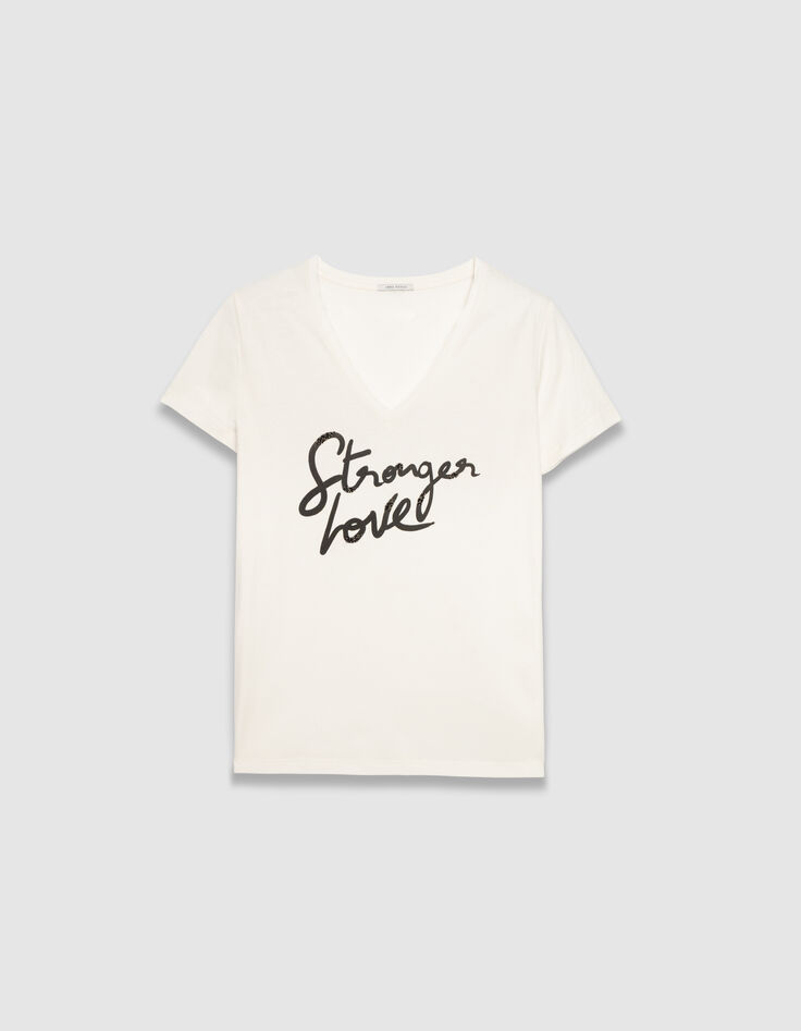 Tee-shirt manches courtes blanc message brodé Femme-5