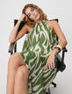 Robe longue verte imprim&eacute; graphique Femme-5
