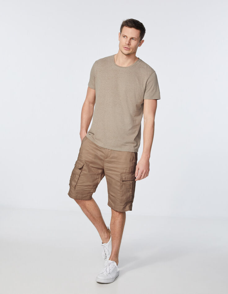 Bermuda battle CROPPED beige en lin Homme-5