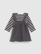 Baby girls’ striped T-shirt and grey denim dress outfit-3