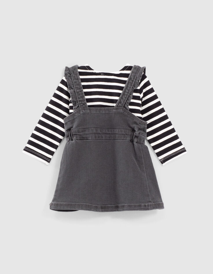 Baby girls’ striped T-shirt and grey denim dress outfit-3