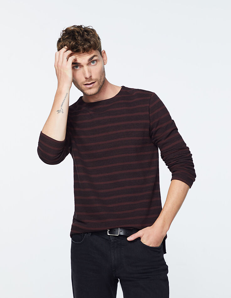 Sweat prune rayures noires Homme-2