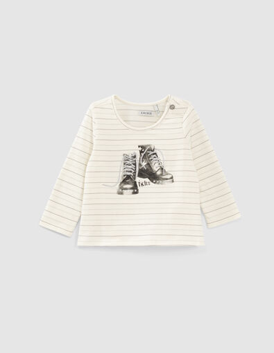 Weißes Shirt mit Streifen und Boots-Motiv für Babymädchen - IKKS