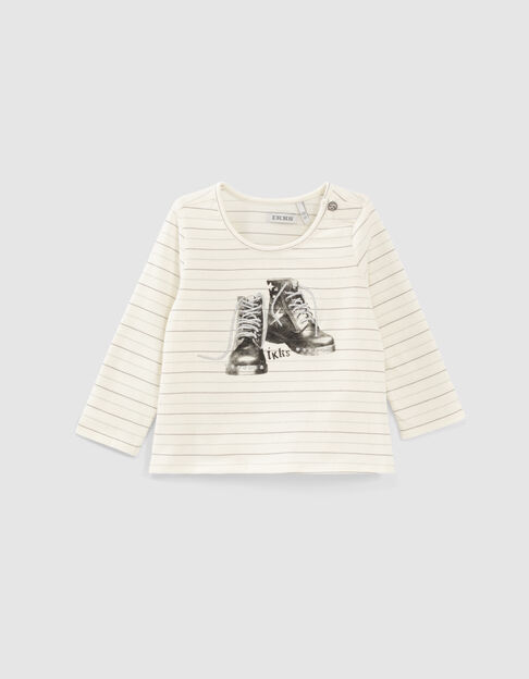 Weißes Shirt mit Streifen und Boots-Motiv für Babymädchen