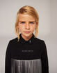 Robe courte noire et argent bi matière plissée fille-1