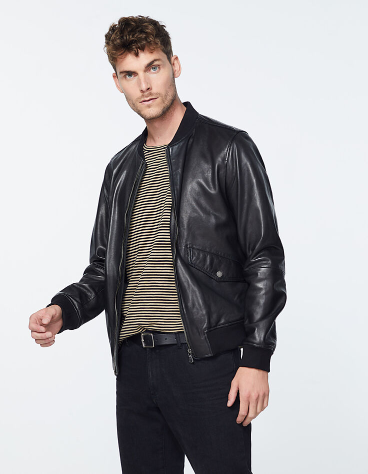 Men's black leather bomber jacket-2