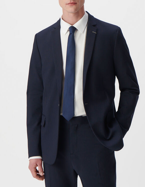 Men’s navy Milano knit slim suit jacket