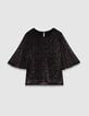 Black 3/4 sleeve top with round neck for women-1