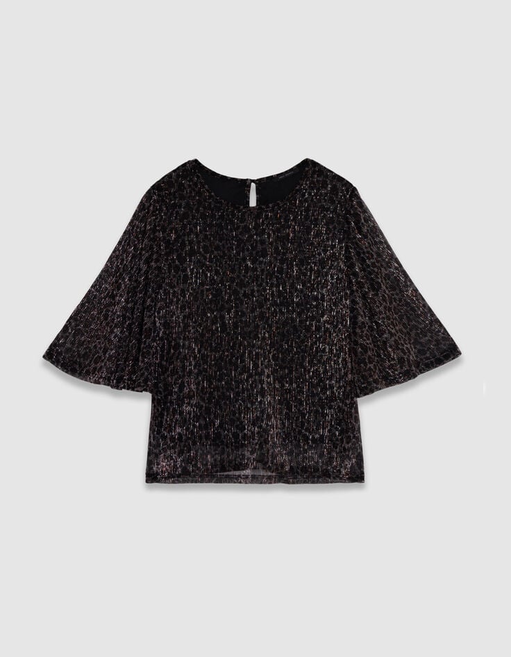 Black 3/4 sleeve top with round neck for women-1