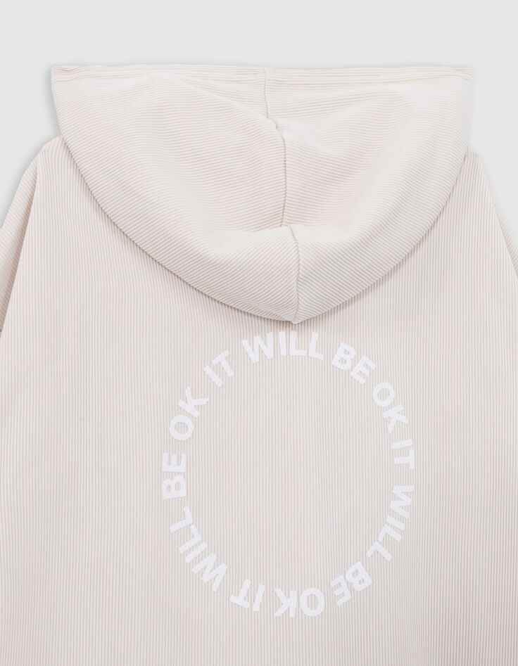 Beigefarbenes Mädchen-T-Shirt mit Kapuze aus Rippstrick-7