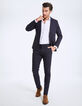 Men&rsquo;s navy diamond Jacquard suit trousers-1
