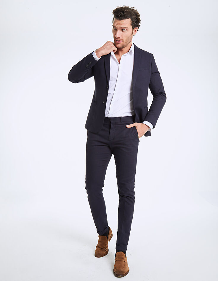 Men&rsquo;s navy diamond Jacquard suit trousers-1