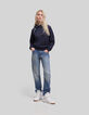 Sweat marine message broderie paillettes Femme-3