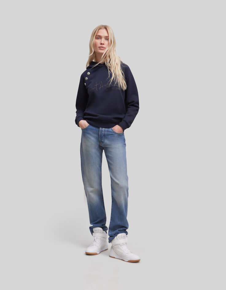 Sweat marine message broderie paillettes Femme-3