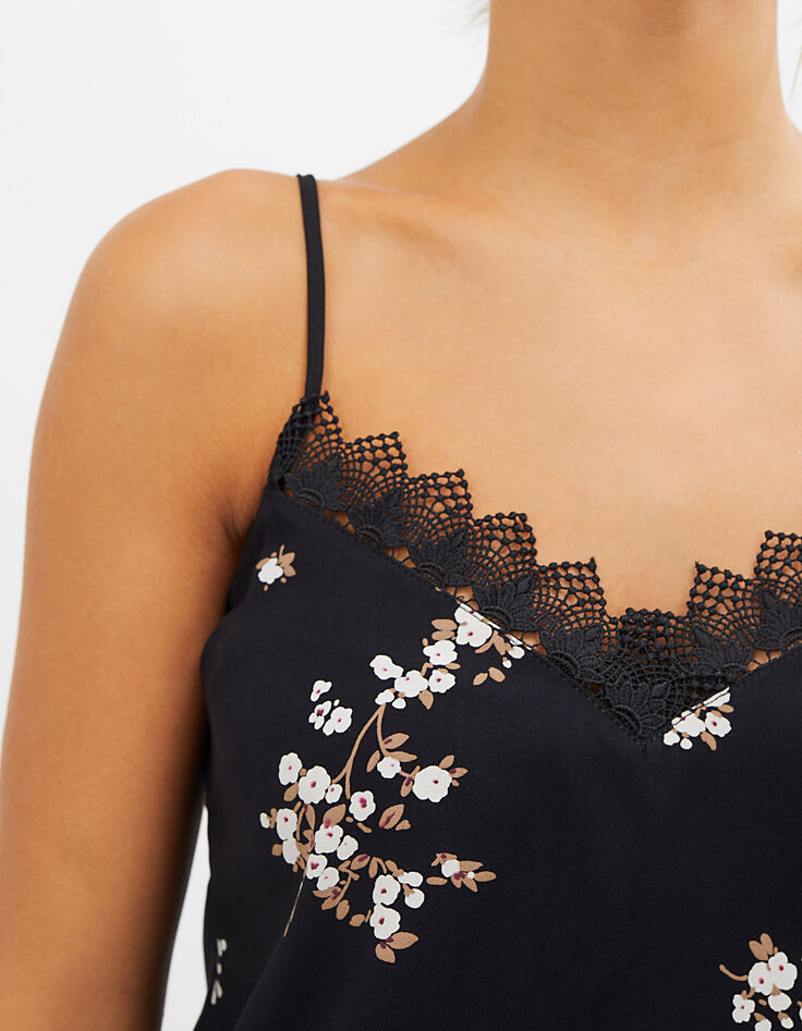Top lingerie noir imprimé bouquet I.Code-4 Top lingerie noir imprimé bouquet I.Code-4