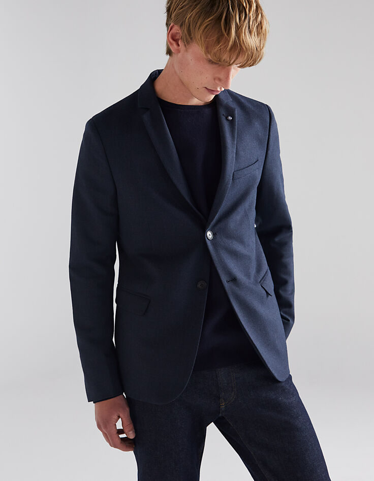 Veste de costume SLIM bleu foncé flanelle Homme-1