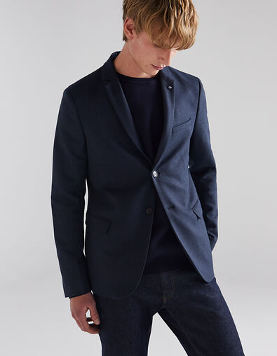 Men's dark blue flannel SLIM suit jacket - IKKS