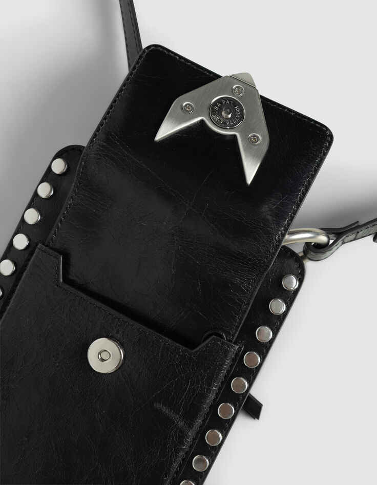 Pochette téléphone 111 noire cuir clouté Femme-4