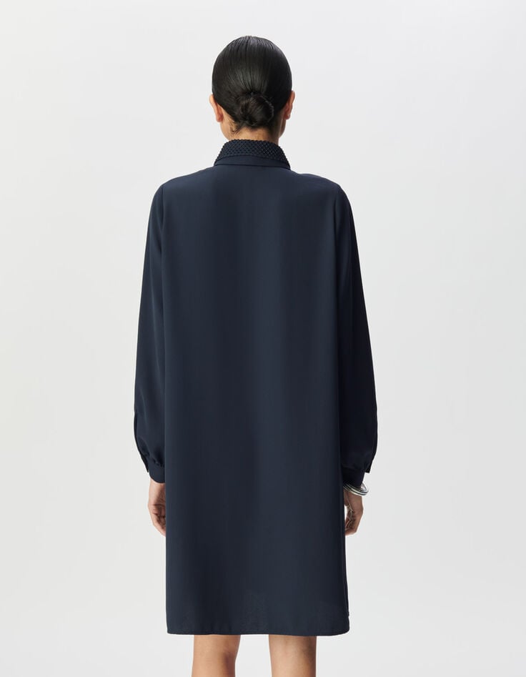 Women’s navy shirt dress, detachable double jewel collar-3 Women’s navy shirt dress, detachable double jewel collar-3