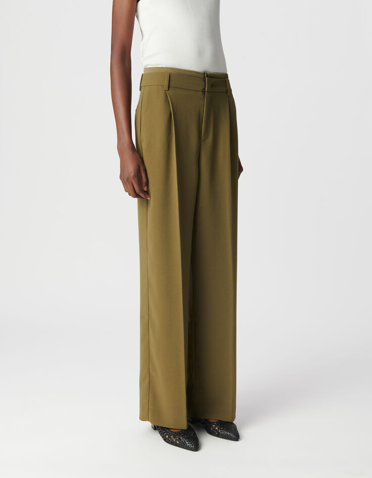 Pantalon de tailleur large kaki polyester recyclé Femme-3