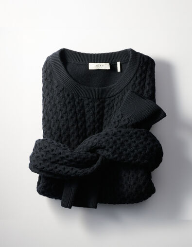 Men’s navy decorative textured knit winter sweater - IKKS