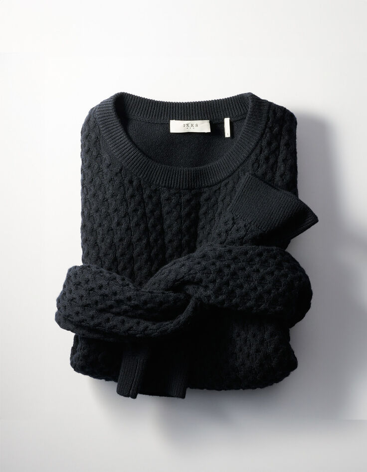 Men’s navy decorative textured knit winter sweater-1