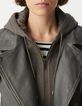 Blouson gris cuir esprit motard parementure-4